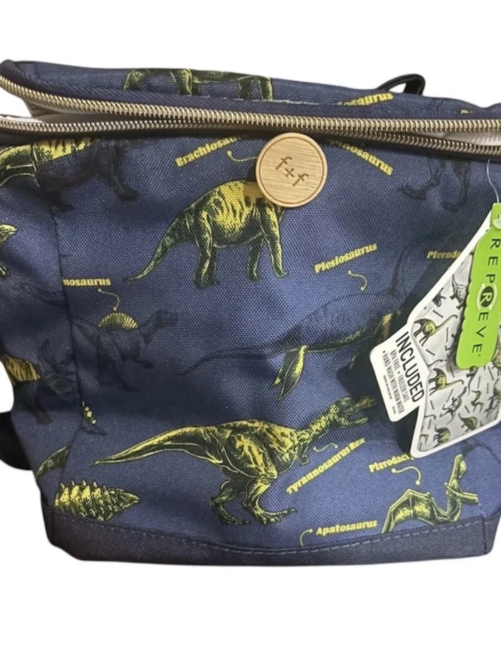 Fit & Fresh Navy Dinosaur Linch Tote 10x10 reusable sandwich bags